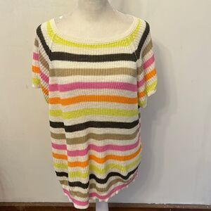 Loft short sleeve multi colored striped sweater Size XLP EUC